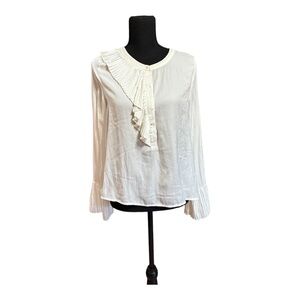 Lucy Paris Ruffled Cottagecore Feminine Blouse Bell Sleeves Ivory NWT M